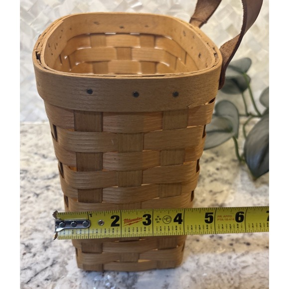 Peterboro‎ Basket  Co. Wooden Woven Wall Pocket Basket Leather Single Handle - Picture 13 of 16